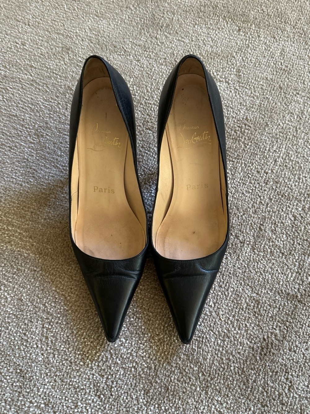 Christian Louboutin Black Pointed Leather Pumps - Classic Sleek Silhouette
